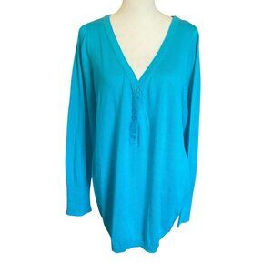 Lane Bryant 18/20 teal blue stretchy v-neck lightweight long sleeve top